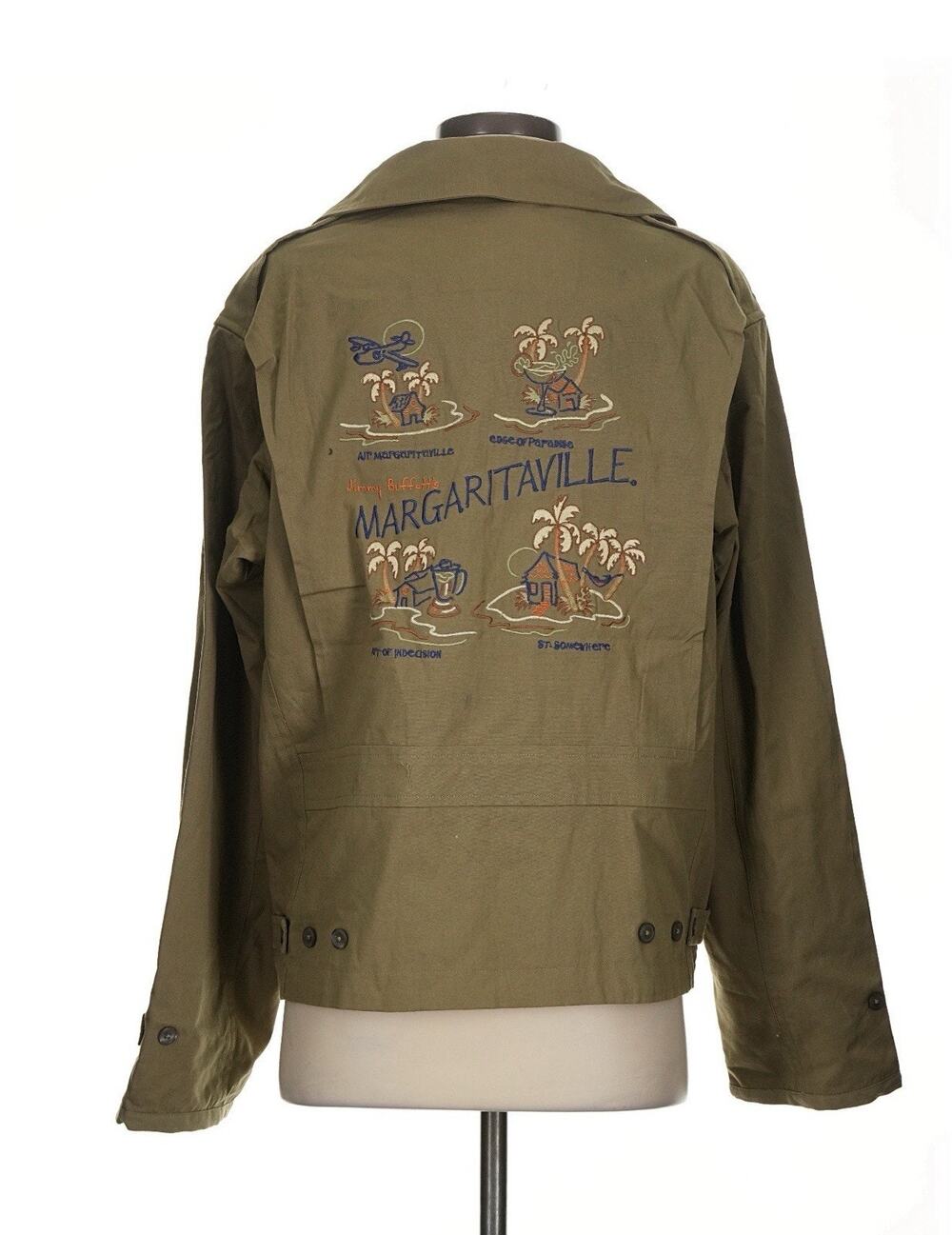 NWT margaritaville Icon Map Embroidered Map Green Barn Utility Bomber Jacket S